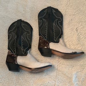 Code West Laredo Cow Print Pony Hair Cowgirl Boots Size 7 Made USA Black White